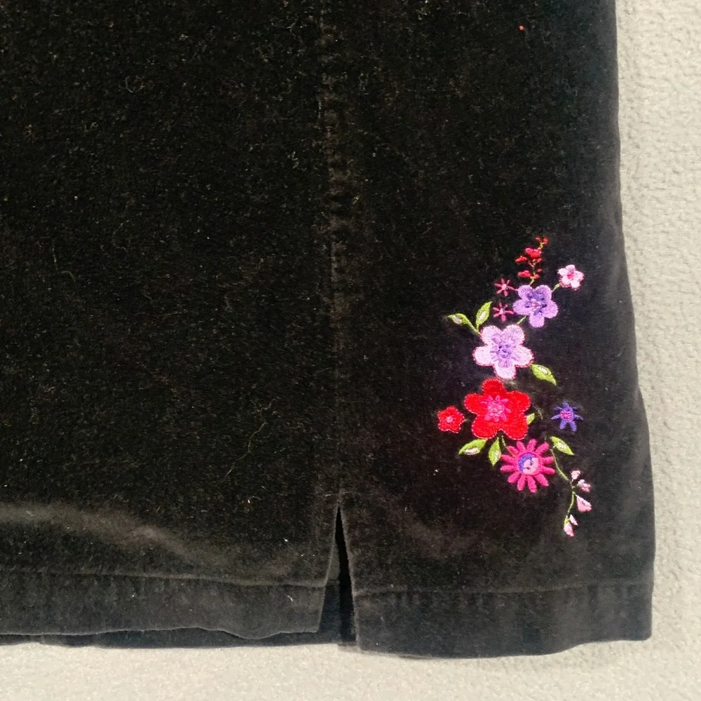 Y2K Children's Place Black‎ Velvet Dress Girls 10 Floral Embroidery Square Neck